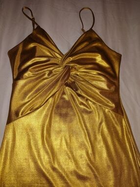 Gold Satin Twist-Front Slip Dress